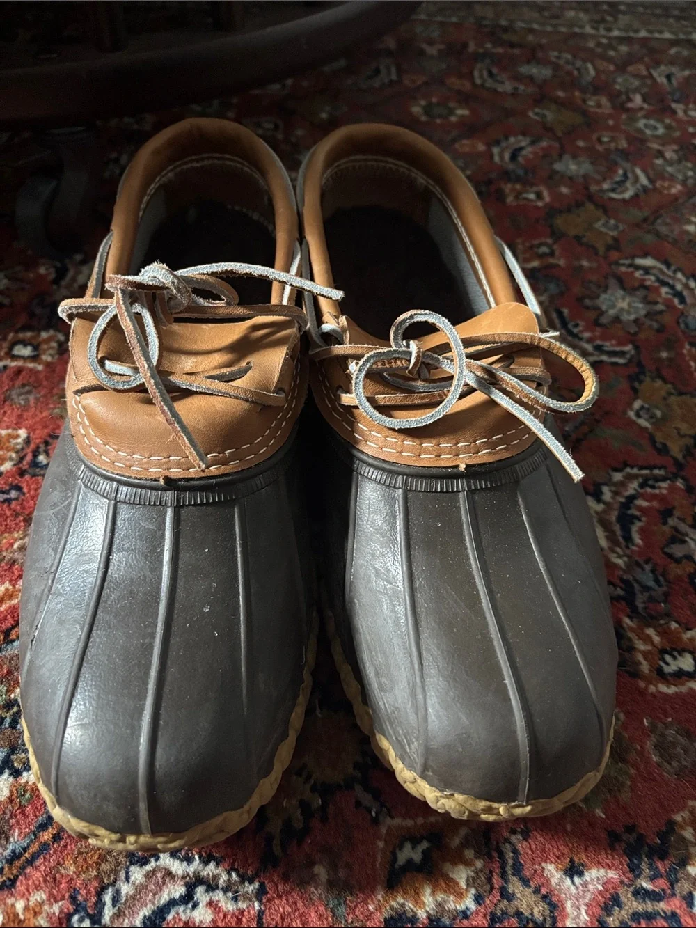 L.L. Bean Black Rubber and Brown Leather Duck Boots - Lace-Up
